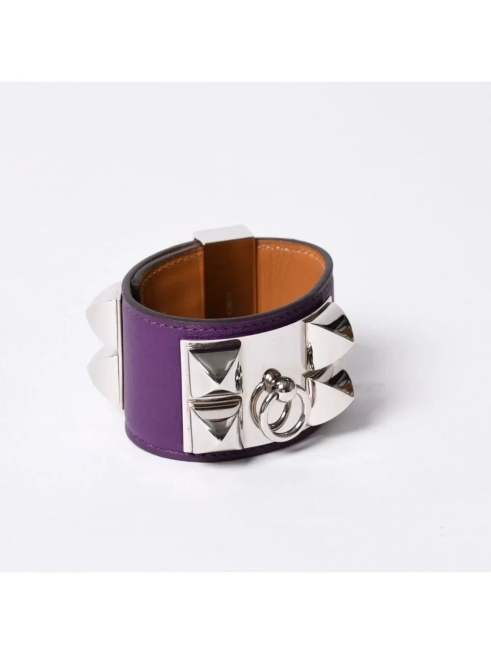 Hermes Collier de Chien Bracelet S Leather Purple Silver